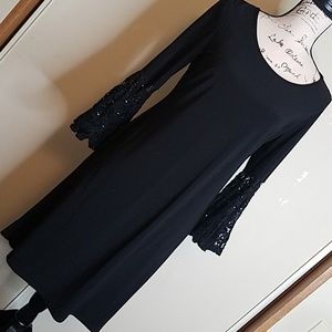 Polyester and spandex dress with lace and sequins